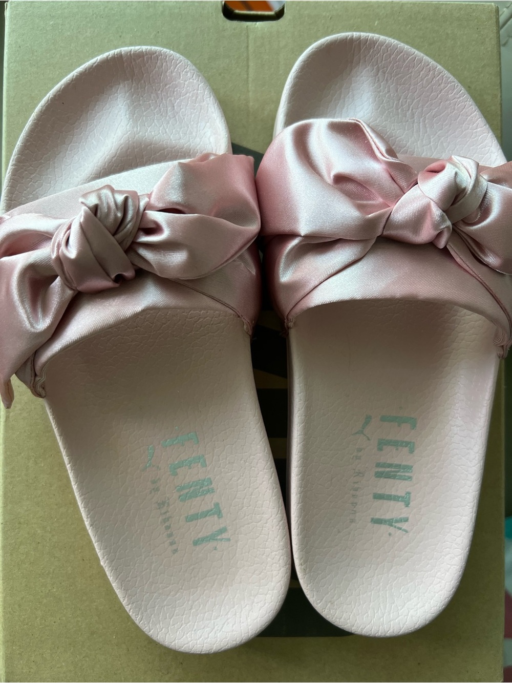 FENTY Pink Satin Knot Slide Sandals